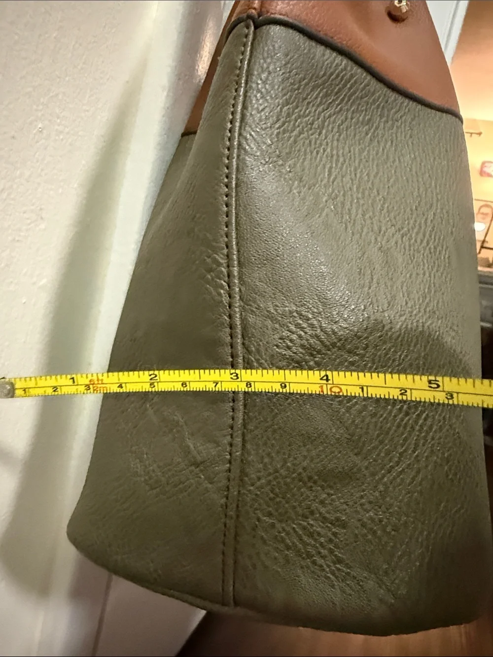 Two-Tone Shoulder Tote Bag in Brown and Olive